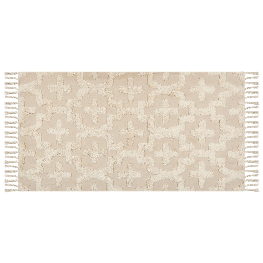 Tappeto in cotone beige 80 x 150 cm motivo geometrico trapuntato minimalista soggiorno camera da letto