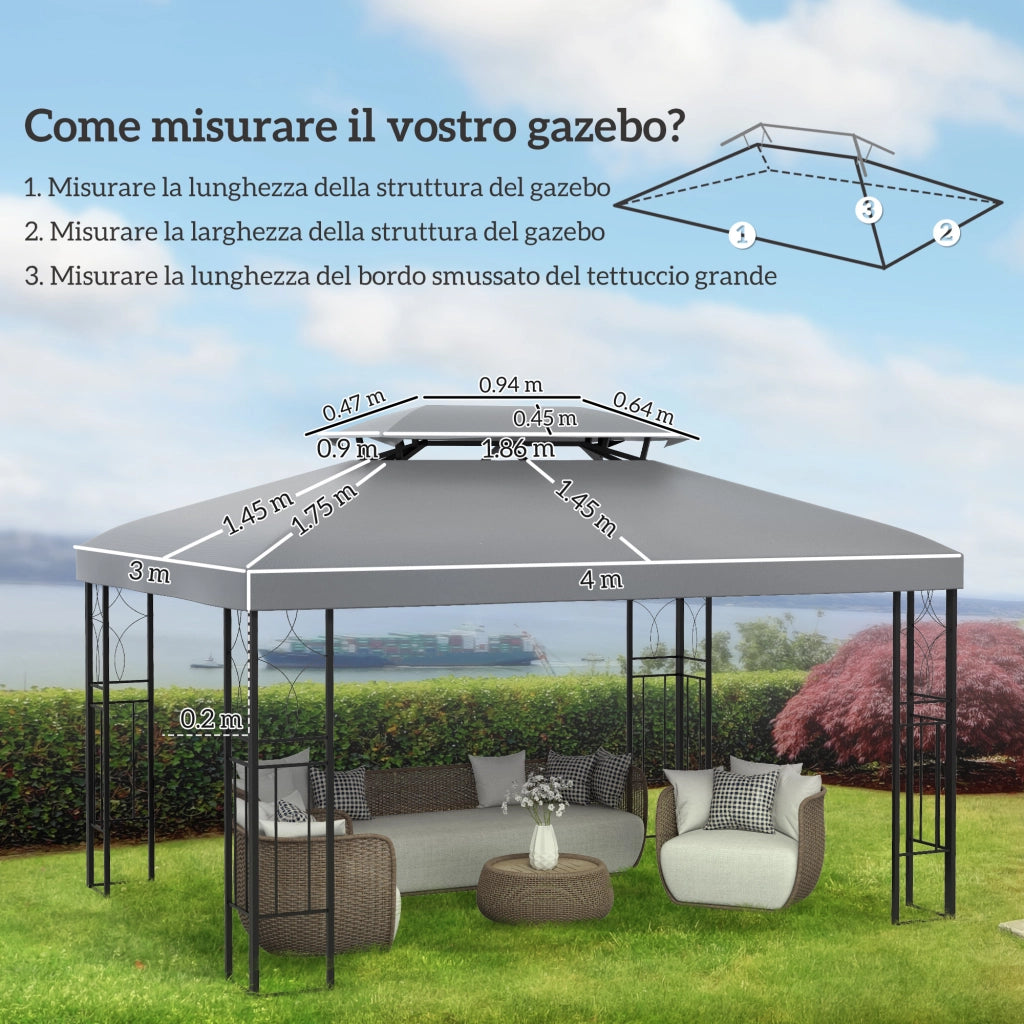 Copertura per Gazebo ¨C zephmum ¨C Grigio 4x3 m Poliestere 2 Livelli