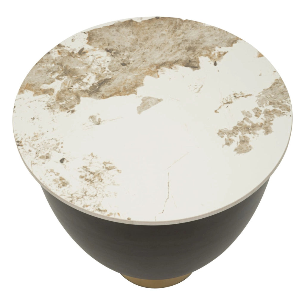 Tavolino Glam in metallo e ceramica effetto marmo
