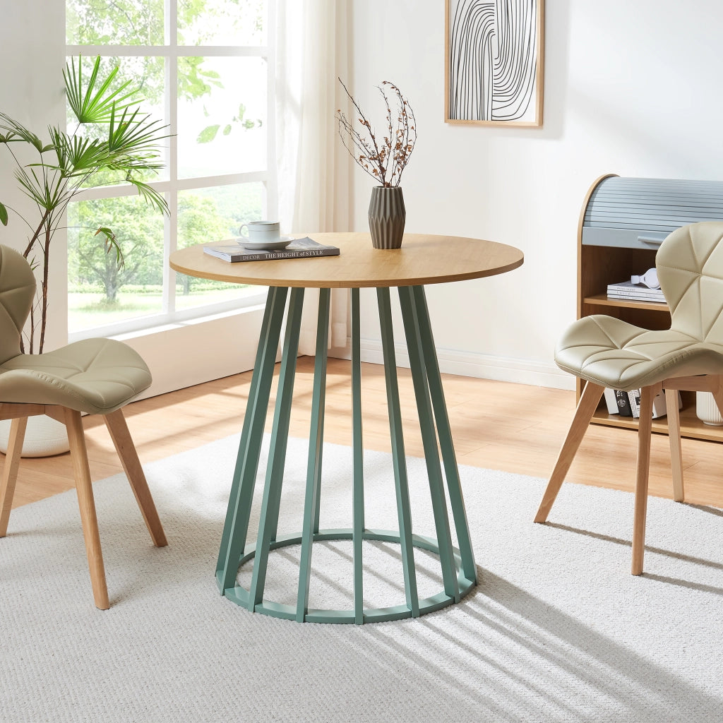 Tavolo Rotondo Lensuu da Pranzo (AxØ) 76 x 80 cm - Effetto Rovere/Verde Pastello [en.casa]