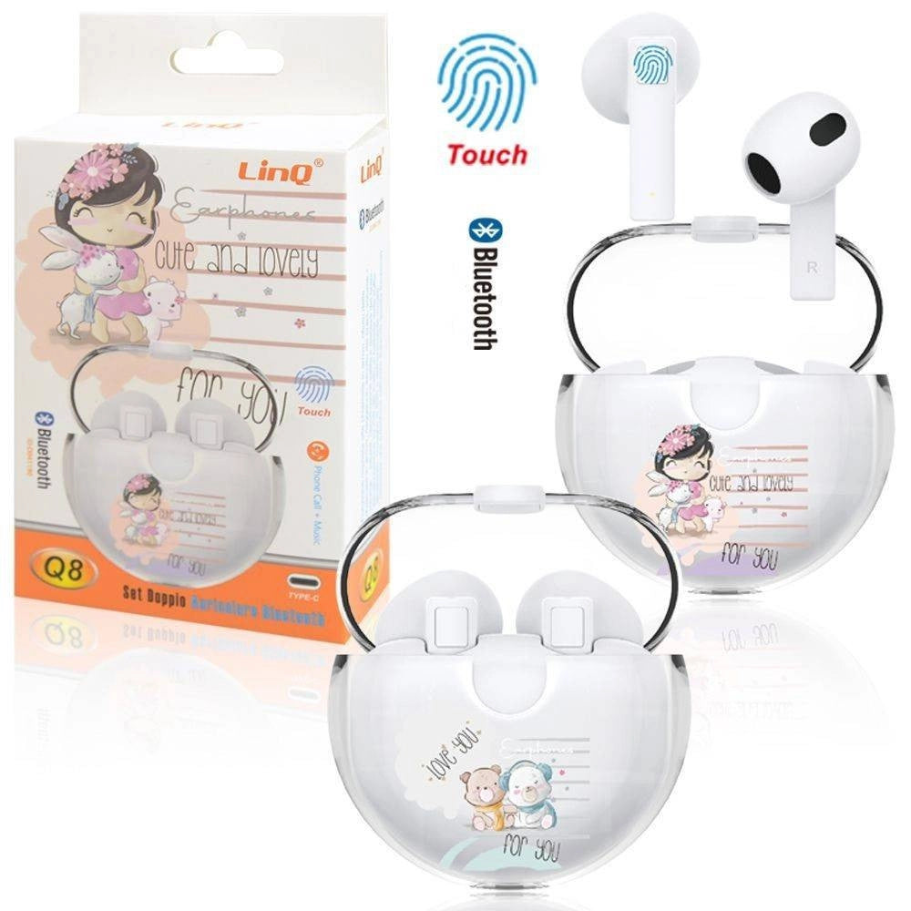 Trade Shop - Auricolari Wireless Bluetooth Controllo Touch Base Ricarica Design Motivo Cub Q8 -