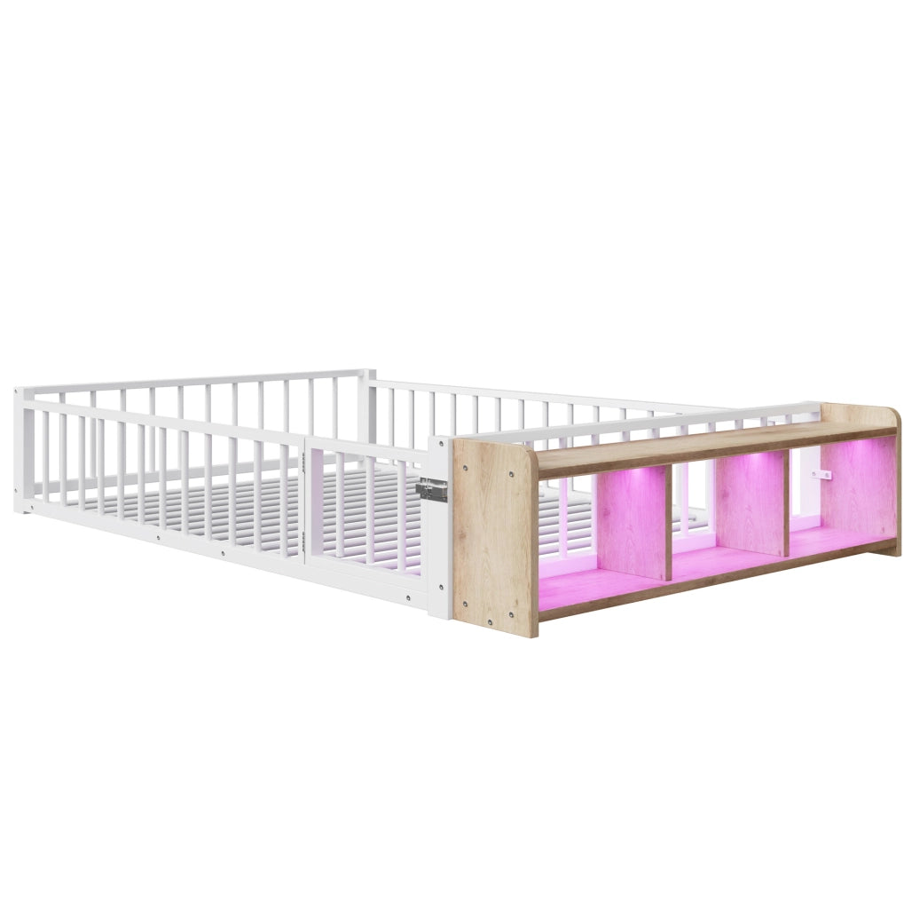 Letto in metallo 140x200 cm con vano aperto, luce LED e sponda di protezione