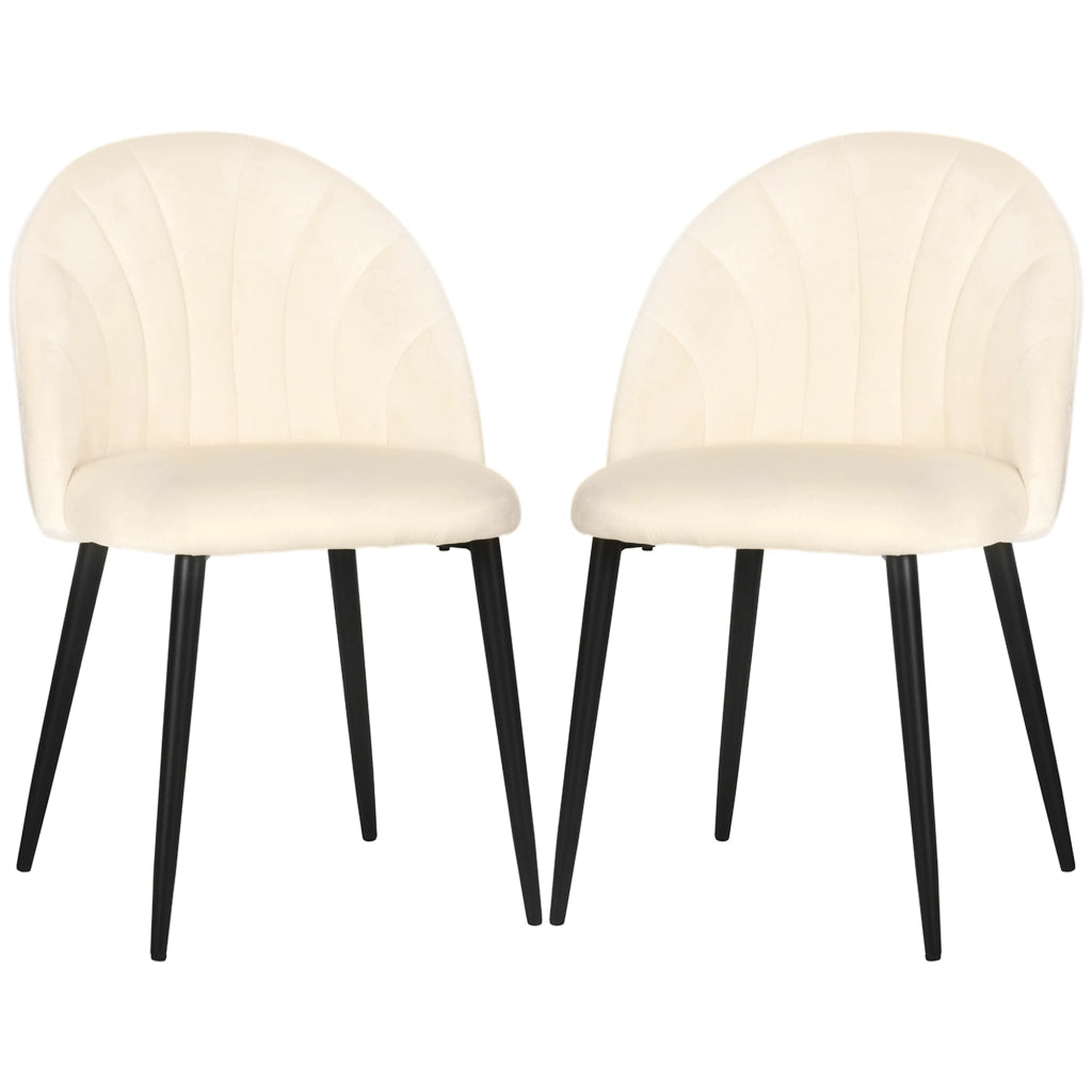 Sedia da Pranzo con Schienale a Conchiglia ¨C Zephmum ¨C Velluto Beige con Gambe in Metallo