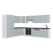 Cucina angolare completa Fame-Line Blu-grigio chiaro/Bianco 347 x 60 cm, PL Antracite Vicco