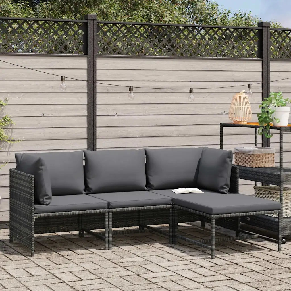Salotto da Giardino-Set Divani da Giardino4 pz con Cuscini in Polyrattan Grigio