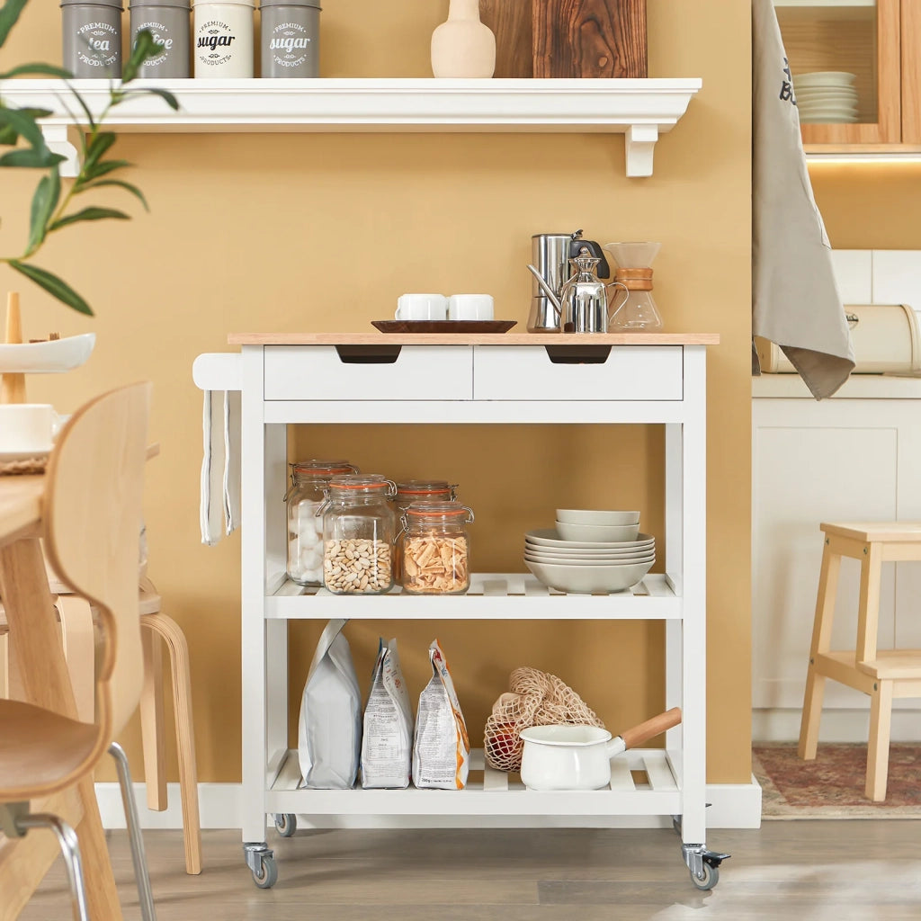 Carrello Cucina Credenza Bianca L85*P39*A90cm,2 cassetti FKW68-WN