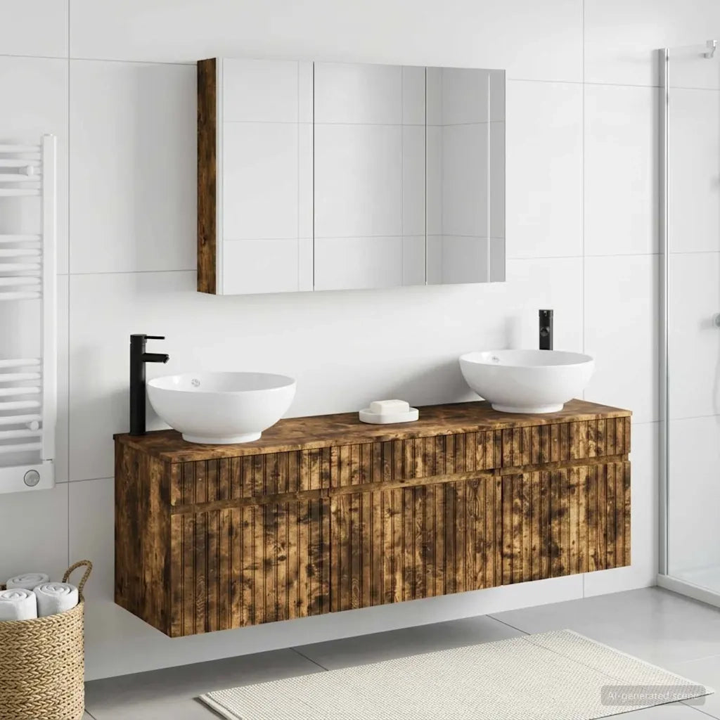 Set di Armadi da Bagno 4 pcs Rovere Fumo 103,5 x 15,5 x 70 cm 3406627