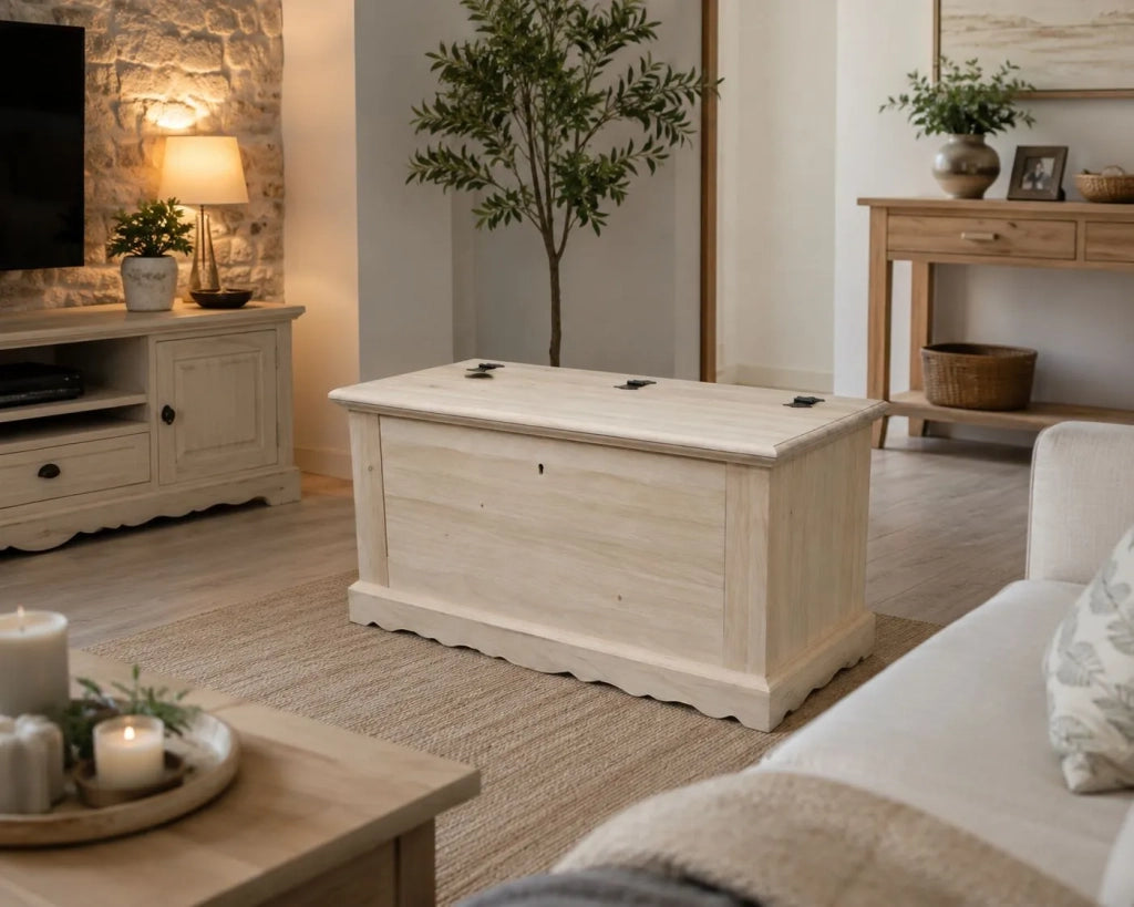 Cassapanca doppia apertura classica in legno grezza l.100 p.43 h.50 (716) - Mobili 2G