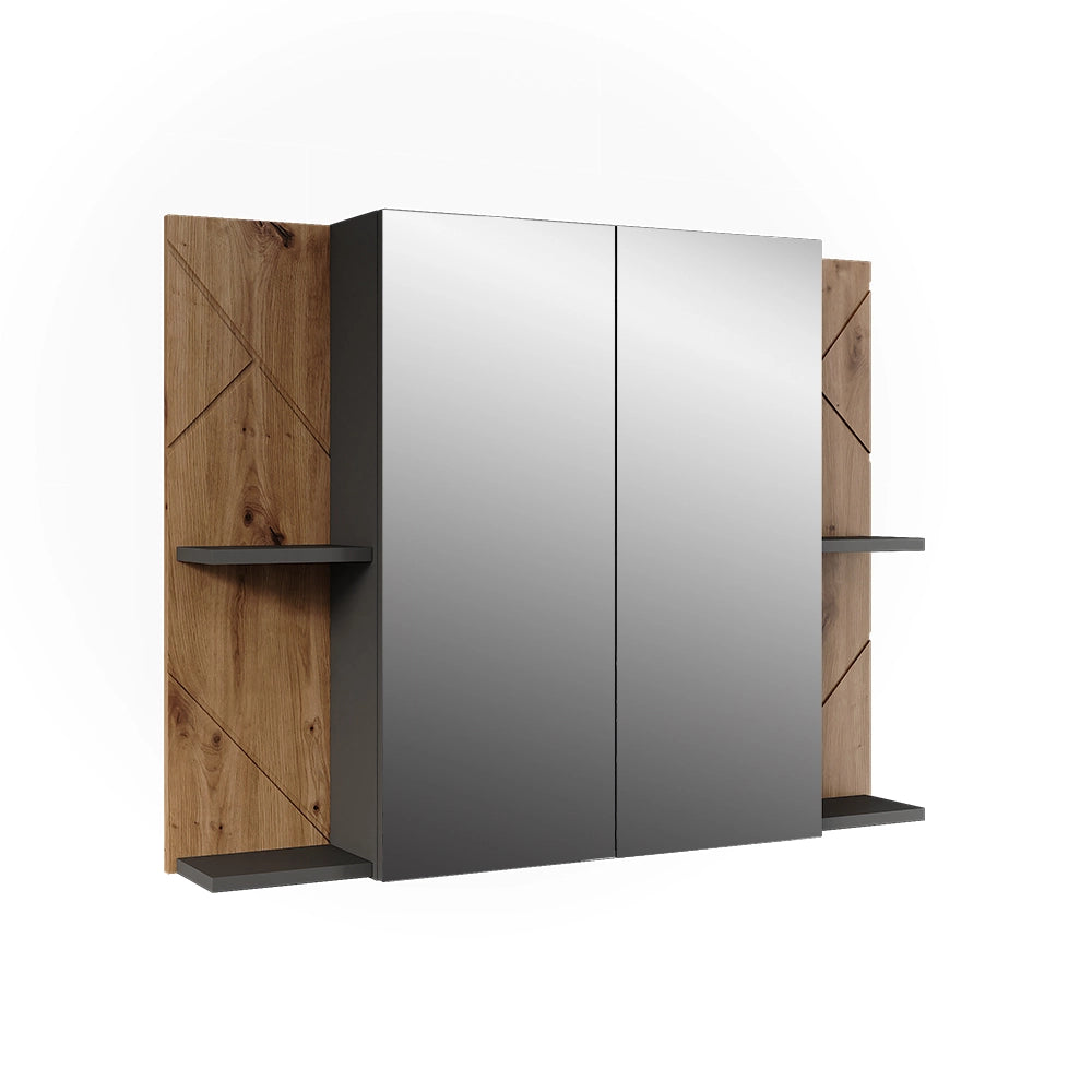 Vicco Armadio a specchio per il bagno Antracite/Artisan 100 x 75 cm con 2 porte