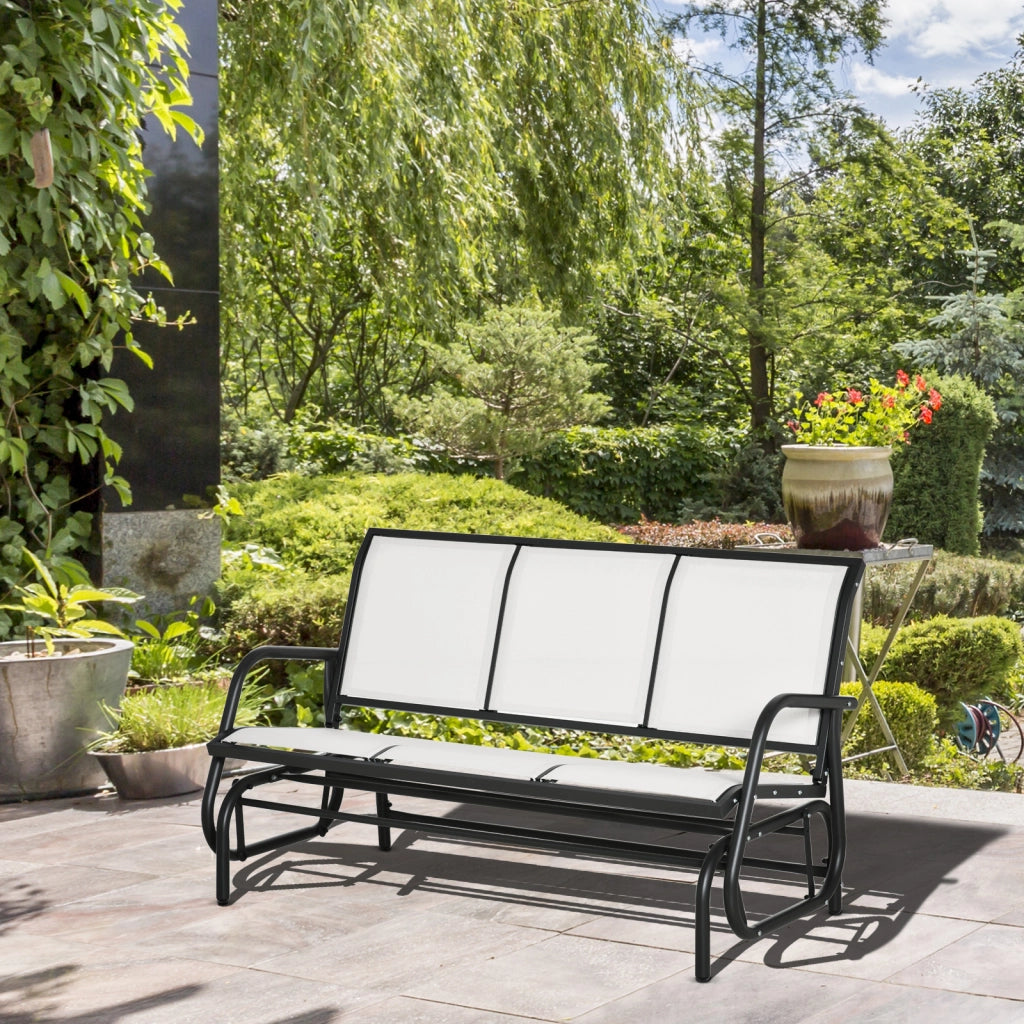 EasyComfort Panchina a Dondolo da Giardino a 3 Posti in Metallo e Tessuto a Rete Traspirante, 147x70x85cm, Beige