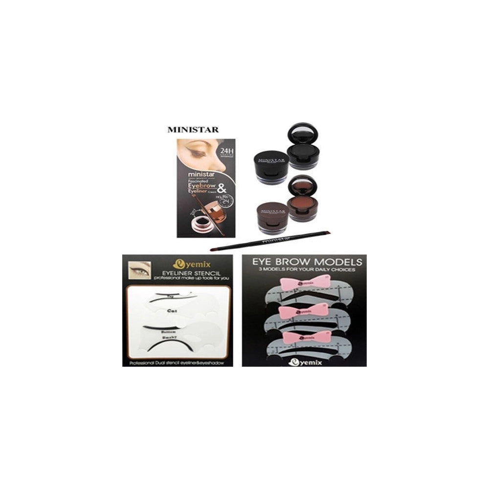 Trade Shop - Kit Occhi Sopracciglia Ministar Eyeliner Stencil Pennello Appilcatore Gel Forme -