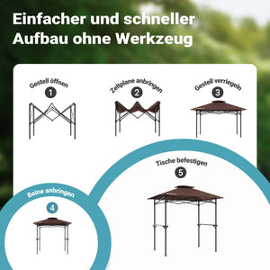 Gazebo per barbecue color caffè 2,45 x 1,52 m con telone di copertura e due ripiani