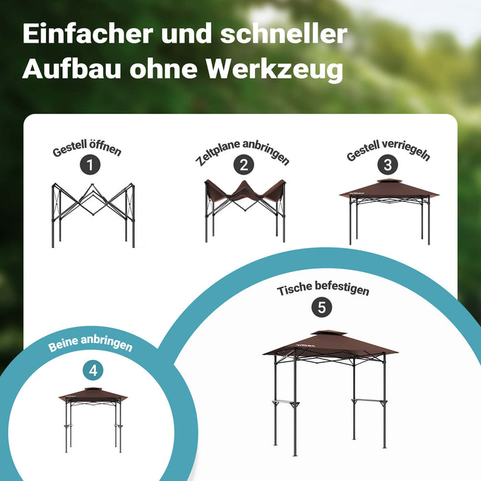 Gazebo per barbecue color caffè 2,45 x 1,52 m con telone di copertura e due ripiani