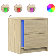 Set di 2 Comodini | Armadio da Notte | Mobiletto da notte con Luci LED Rovere Sonoma in Legno Multistrato