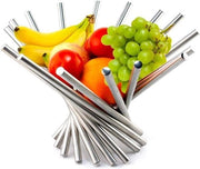 Scatola per frutta, argento, scatola per frutta ventilata in acciaio inossidabile, metallo, vassoio per frutta, design moderno, scatola per frutta per risparmiare spazio sul piano di lavoro (38 x 38 x 34 cm)