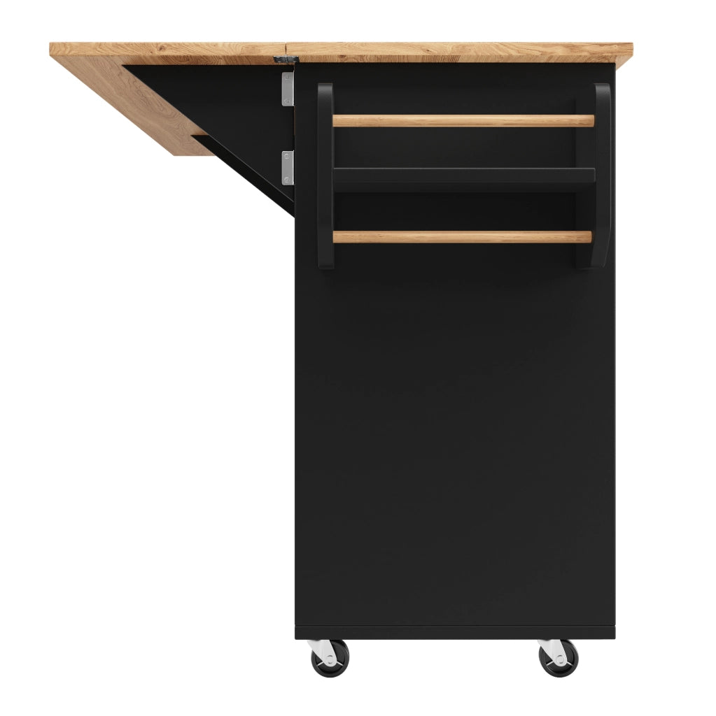 Carrello da cucina 120x43.2x92 cm con piano pieghevole; ampio spazio contenitivo; MDF; nero