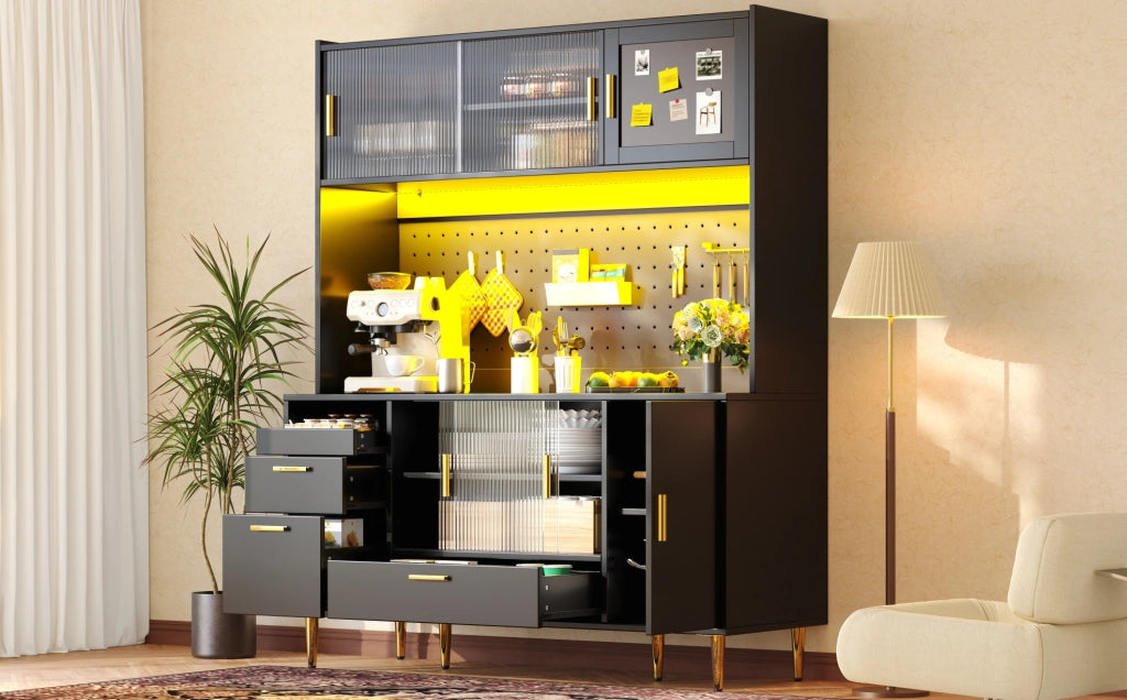 Mobile buffet nero 140x40x180 cm con LED e ante scorrevoli