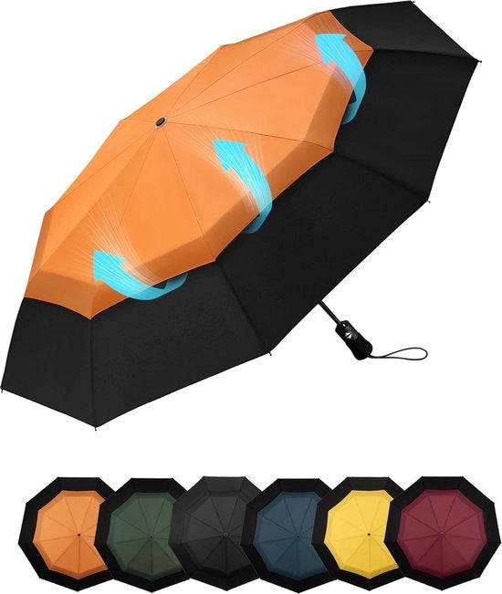 Parasole Opportuno - Ø 103cm - Mini Parasole - Automatico - Parasole da Viaggio - Extra Resistente, Compattabile & Impermeabile - Resistente al Vento - Ripiegabile - Arancione