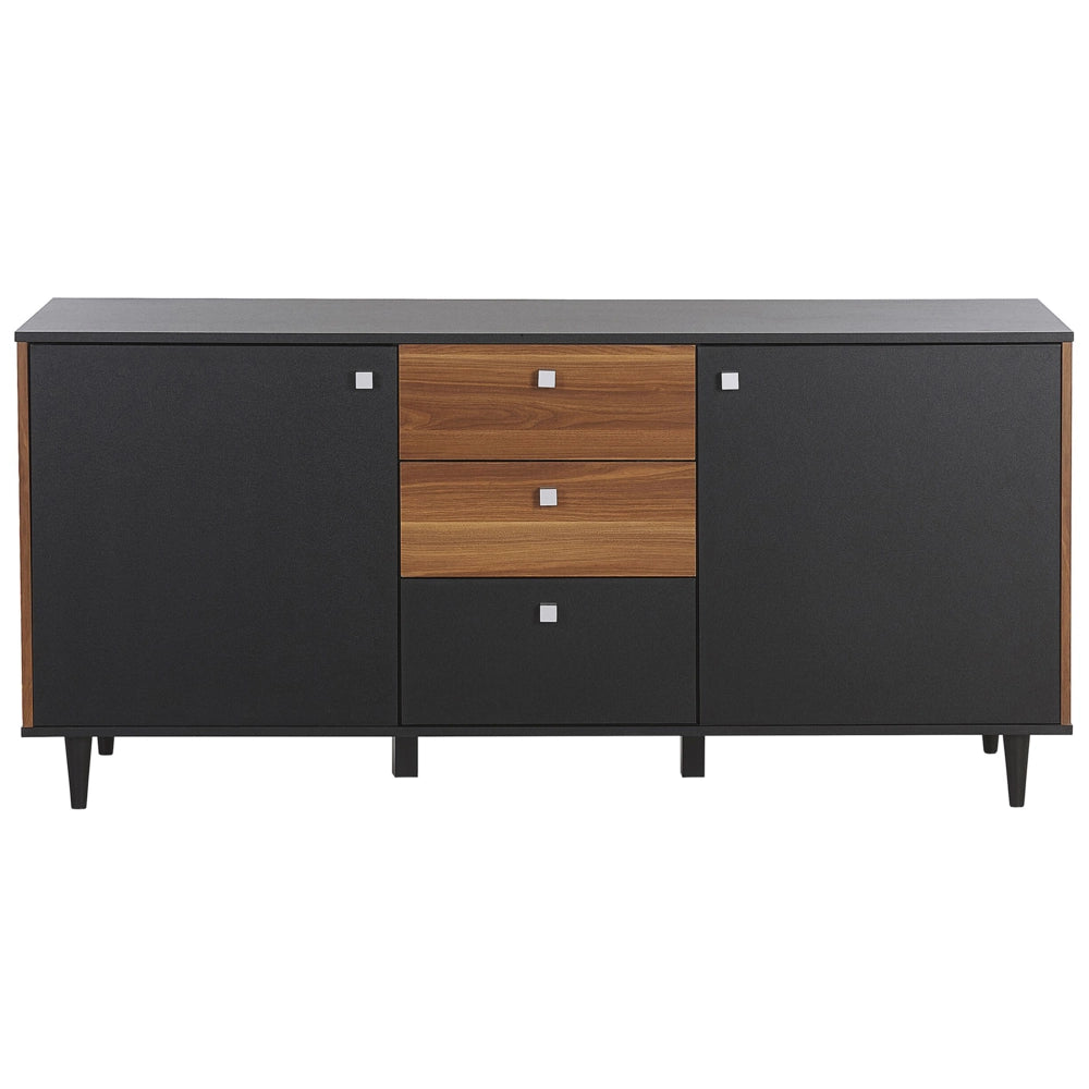 Credenza Nera con Mobiletto in Truciolare di Legno Scuro 3 Cassetti 2 Ante Mobili Soggiorno