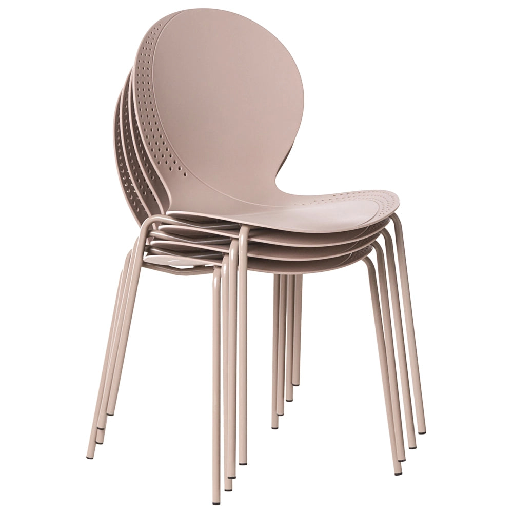 Set di 4 sedie da giardino beige in materiale sintetico plastico per interni ed esterni, sala da pranzo in stile moderno