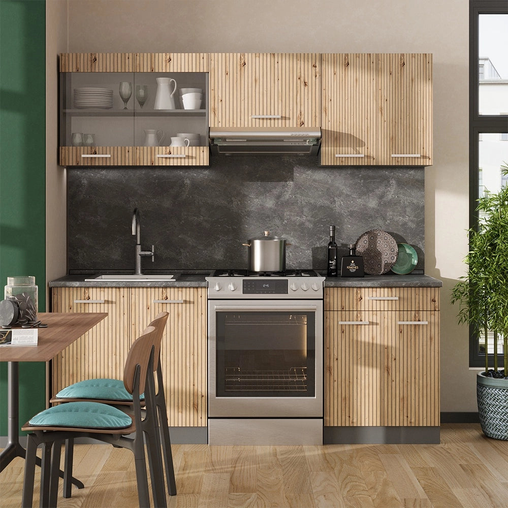Cucina componibile R-Line Rovere artigianale/Antracite 200 cm, PL Rovere Vicco