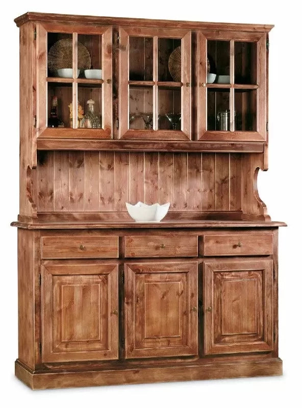 Cristalliera 3 ante legno massello di pino noce consumato 147x43x195 - Mobili 2G