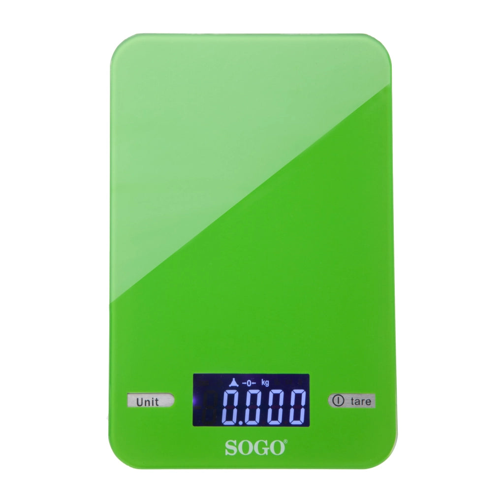 SOGO Bilancia da Cucina Elettronica 5kg Verde, Display LED, Funzione Tare, Design Compatto e Moderno
