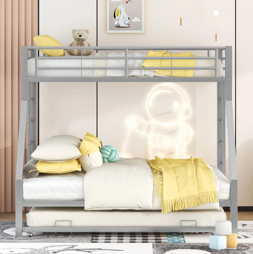 Letto a castello in metallo con letto estraibile; scale su entrambi i lati; 90/140x200 cm; argento