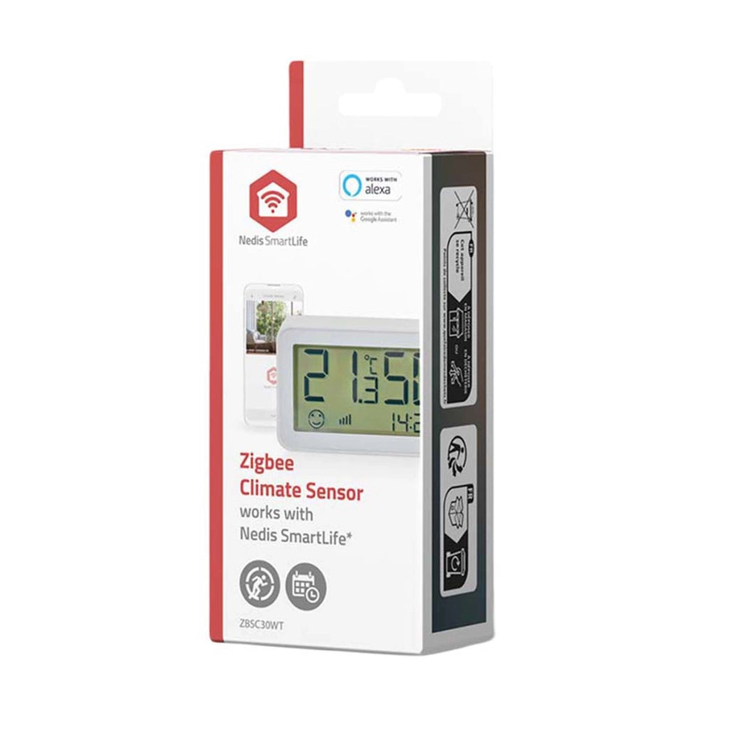 Sensore Climatico Intelligente SmartLife Zigbee 3.0 con Schermo LCD Bianco Nedis
