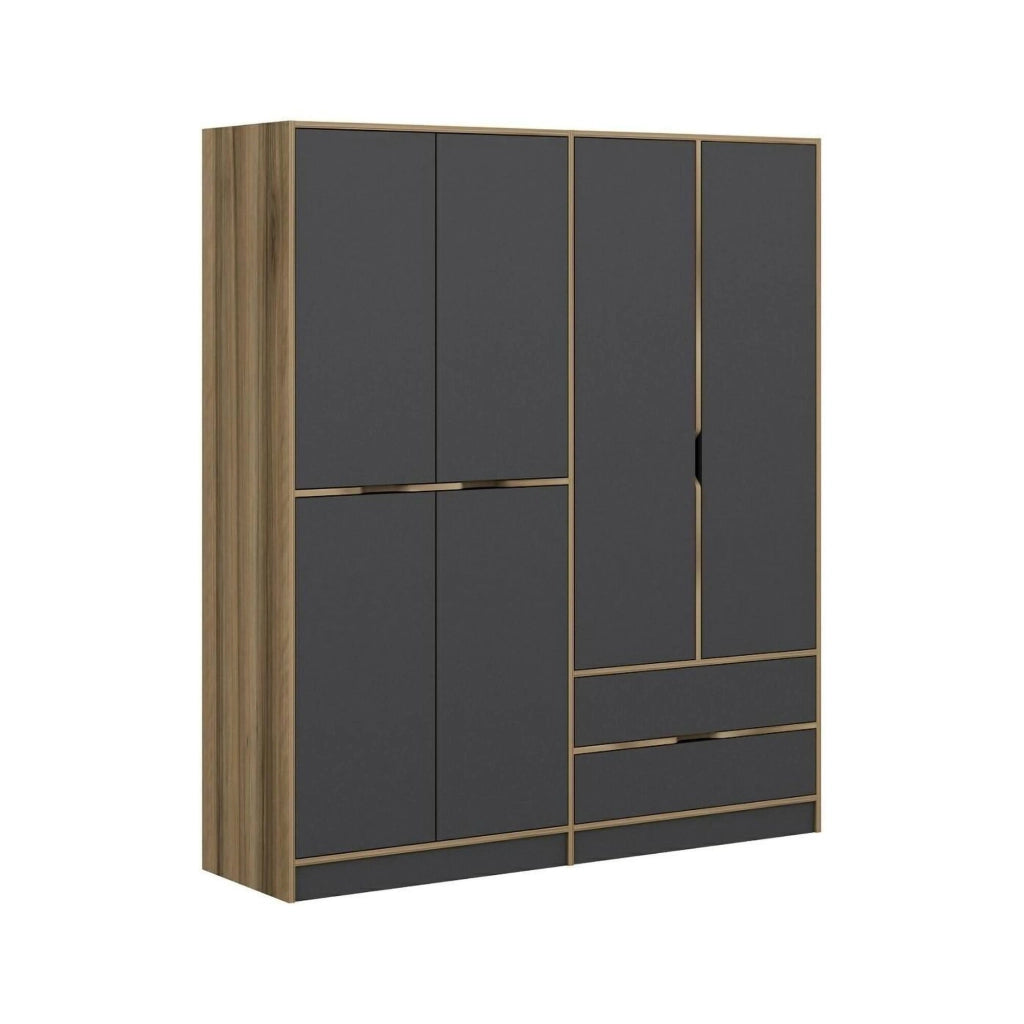 Armadio Camera da Letto Odalys, Guardaroba Grande Appendiabiti, 185x208h cm Nero