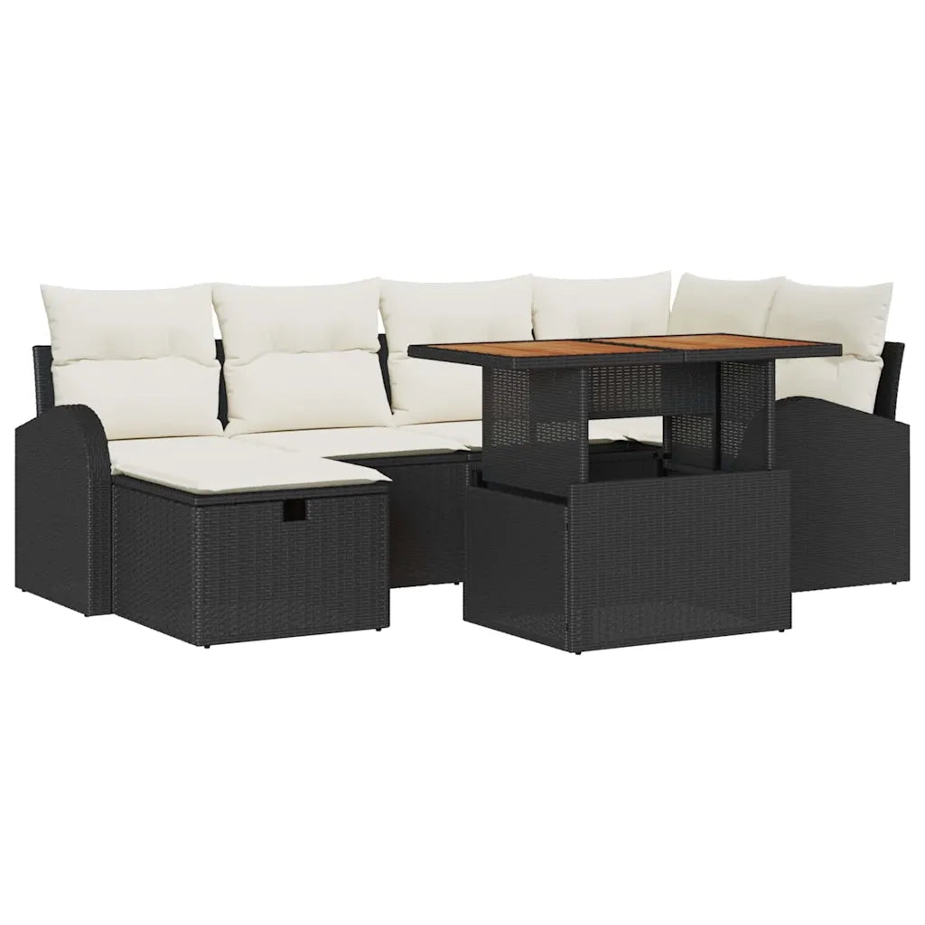 Set Divano da Giardino 7 pcs Nero polyrattan