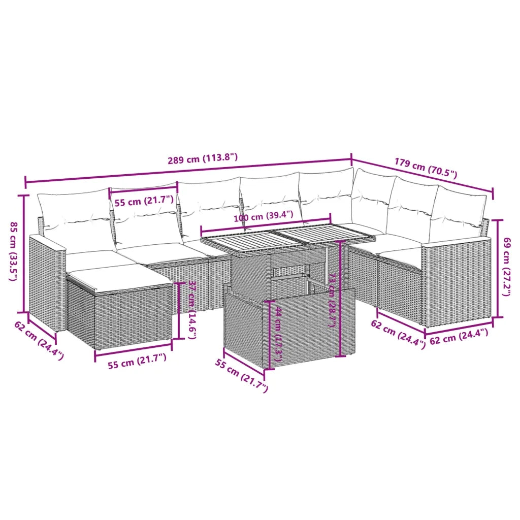 Set Divani da Giardino 9 pz con Cuscini Nero in Polyrattan 3273211