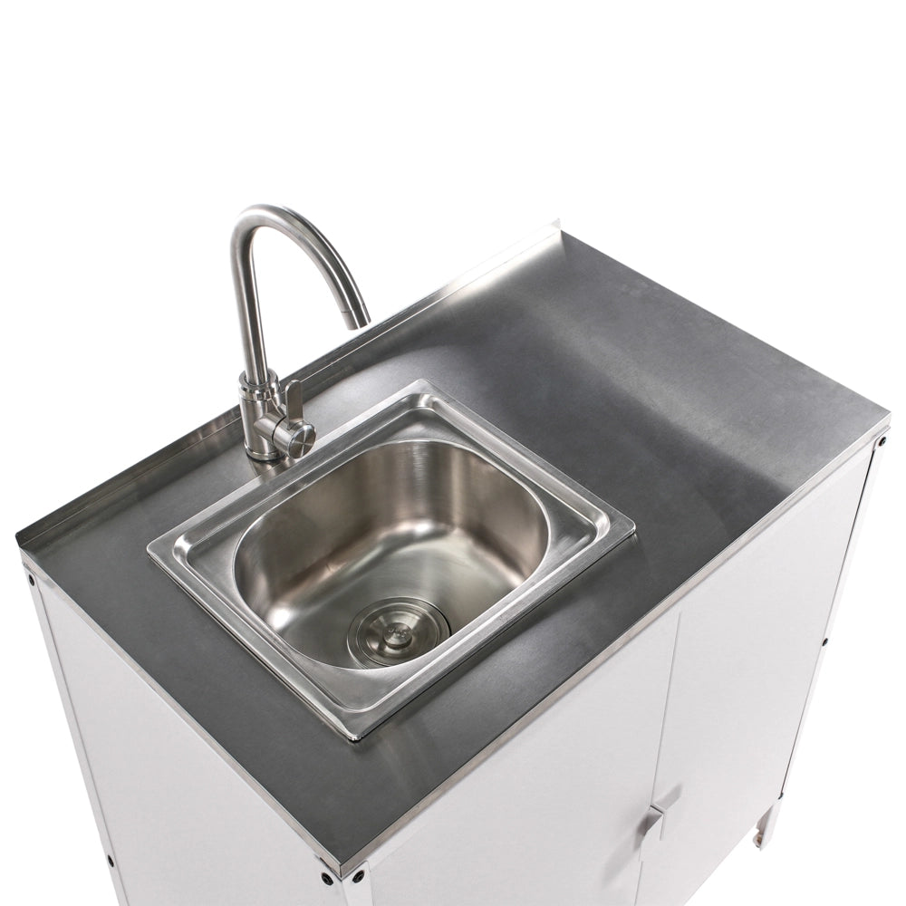 Set di 2 elementi per la cucina all'aperto in acciaio inox bianco con portaoggetti e lavello cucina da esterno