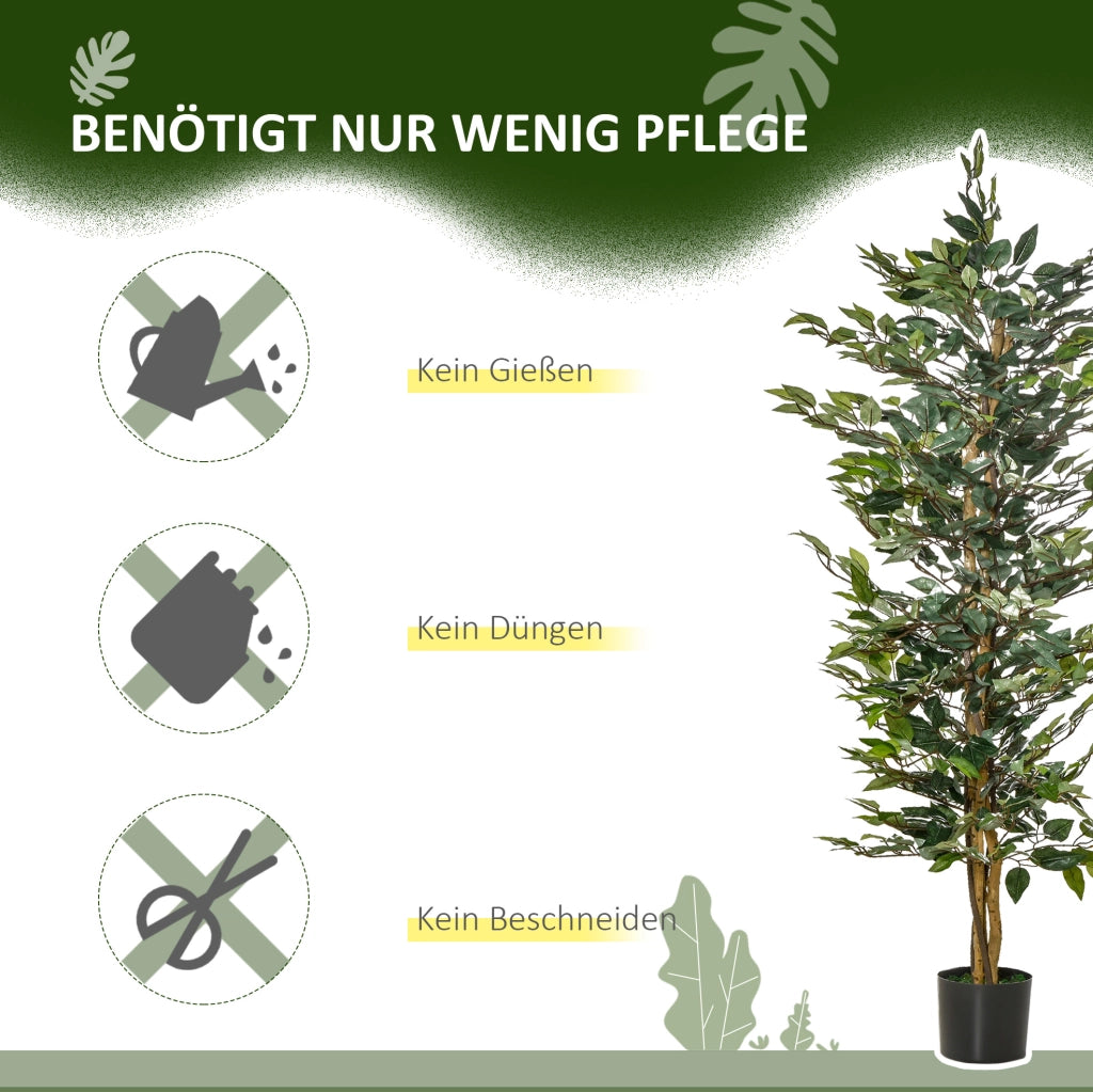 Ficus artificiale decorativo 150 cm con vaso in plastica per interno ed esterno, facile da mantenere