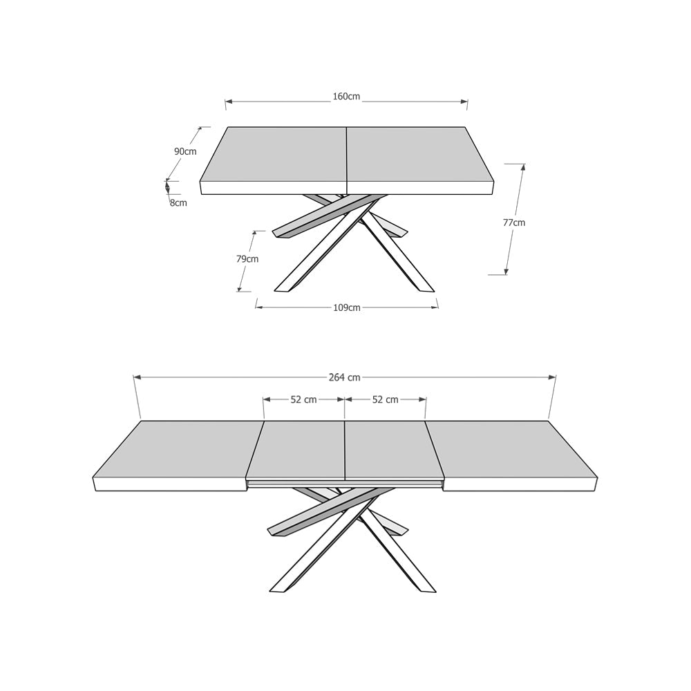 Tavolo Allungabile 160-264x90x77 cm Volantis Tortora Telaio Antracite