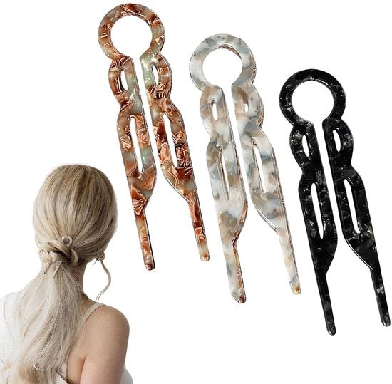 Haarnadels in acciaio inossidabile 3 pezzi - Spille per capelli francesi - Manico di sicurezza - Acetato - Adatto per capelli fini/dichi - Ideale per nodi/twist