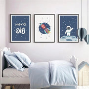 Set di 3 poster per bambini astronauta navicella spaziale camera da letto bambino 30 x 40 cm - decorazione per parete senza cornice