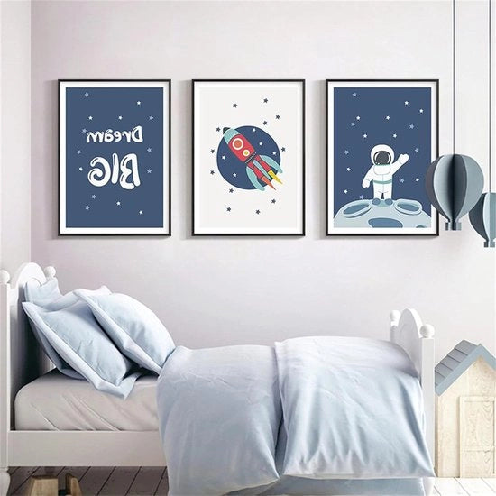 Set di 3 poster per bambini astronauta navicella spaziale camera da letto bambino 30 x 40 cm - decorazione per parete senza cornice