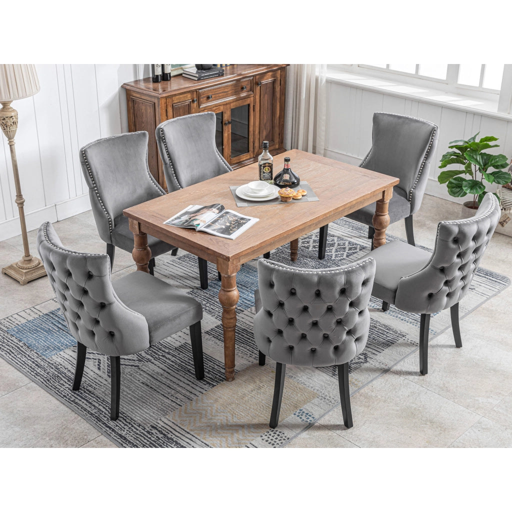 Sedie da Pranzo in Velluto con Gambe in Legno Massello ¨C Xylo ¨C Grigio, Set 6 Pezzi