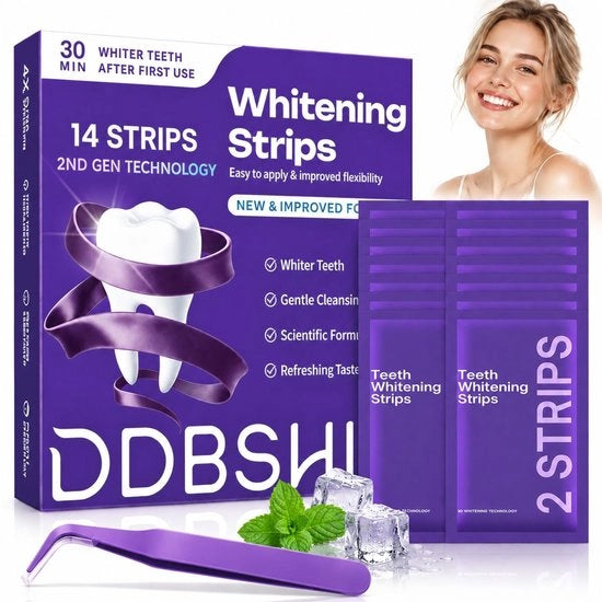 Strisce di Bleaching Professionali - 14 Paia - Rimozione Effettiva delle Macchie di Caffè e Tè - Miglioramento Rapido - Incluso Pinza - Sorriso Radioso Naturale - Strisce di Bleaching per Denti