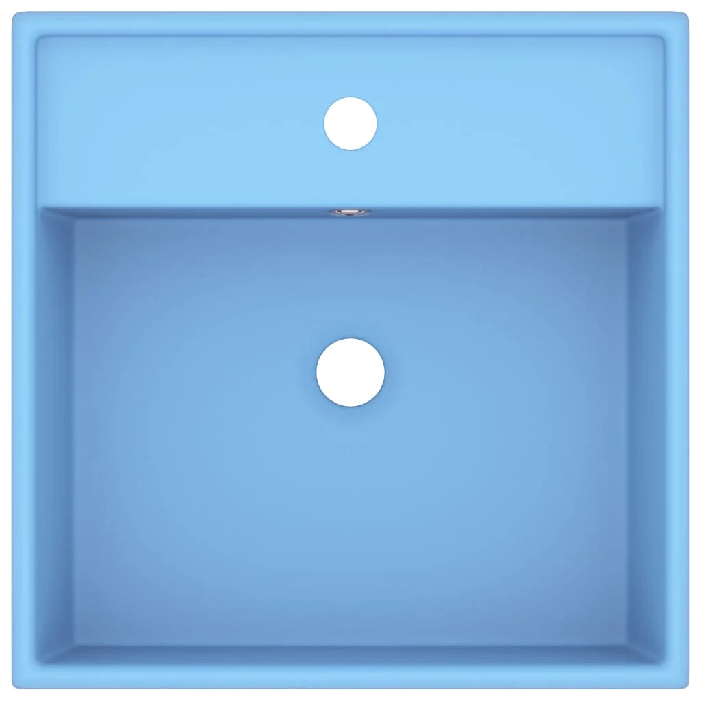 Lavabo quadrato di lusso con troppopieno lavabo da appoggio lavabo da bagno vano per cosmetici 41 x 41 cm ceramica azzurra opaca 02_0002687