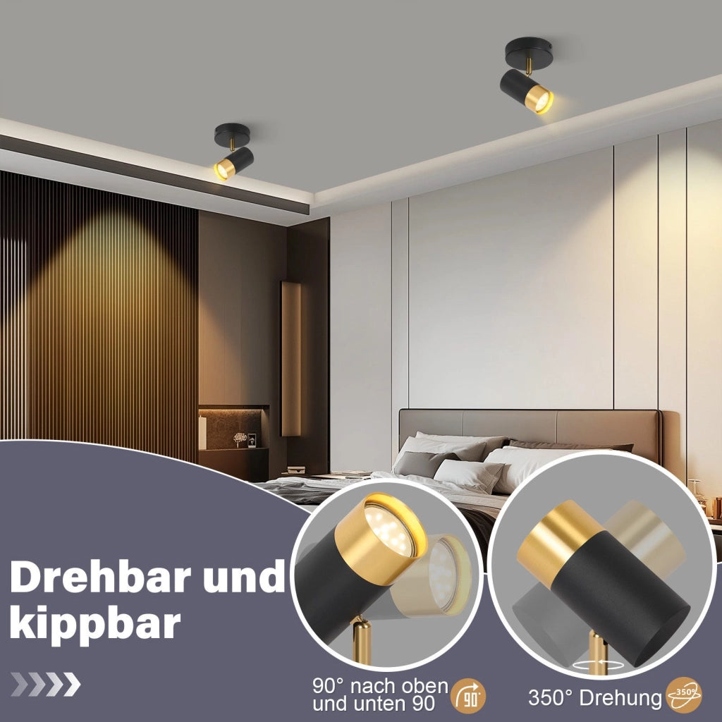 ZMH Faretto da soffitto 1 fiamma nero oro retro GU10 ruotabile 350° per soggiorno