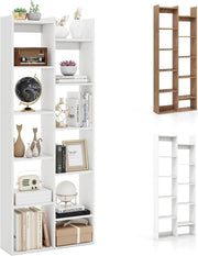 Libreria da Parete a 6 Ripiani con 10 Scomparti e 2 Mensole, Libreria Verticale a Forma di Albero con 2 Dispositivi Anti-Ribaltamento, Scaffale per Soggiorno, 65 x 20 x 162 cm (Bianco)