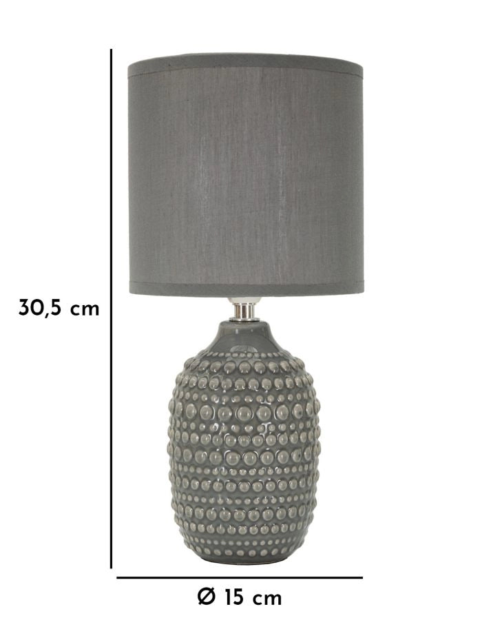 Lampada da Comodino Points Grigia Ø15x30,5 cm in Ceramica e Ferro e Tessuto Grigio