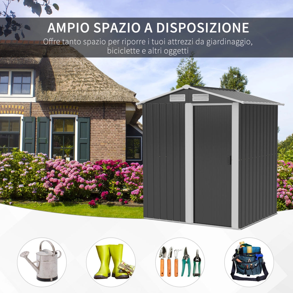EasyComfort Casetta da Giardino Porta Attrezzi in Acciaio, Tetto inclinato e 4 Prese d'Aria, 152x132x188cm