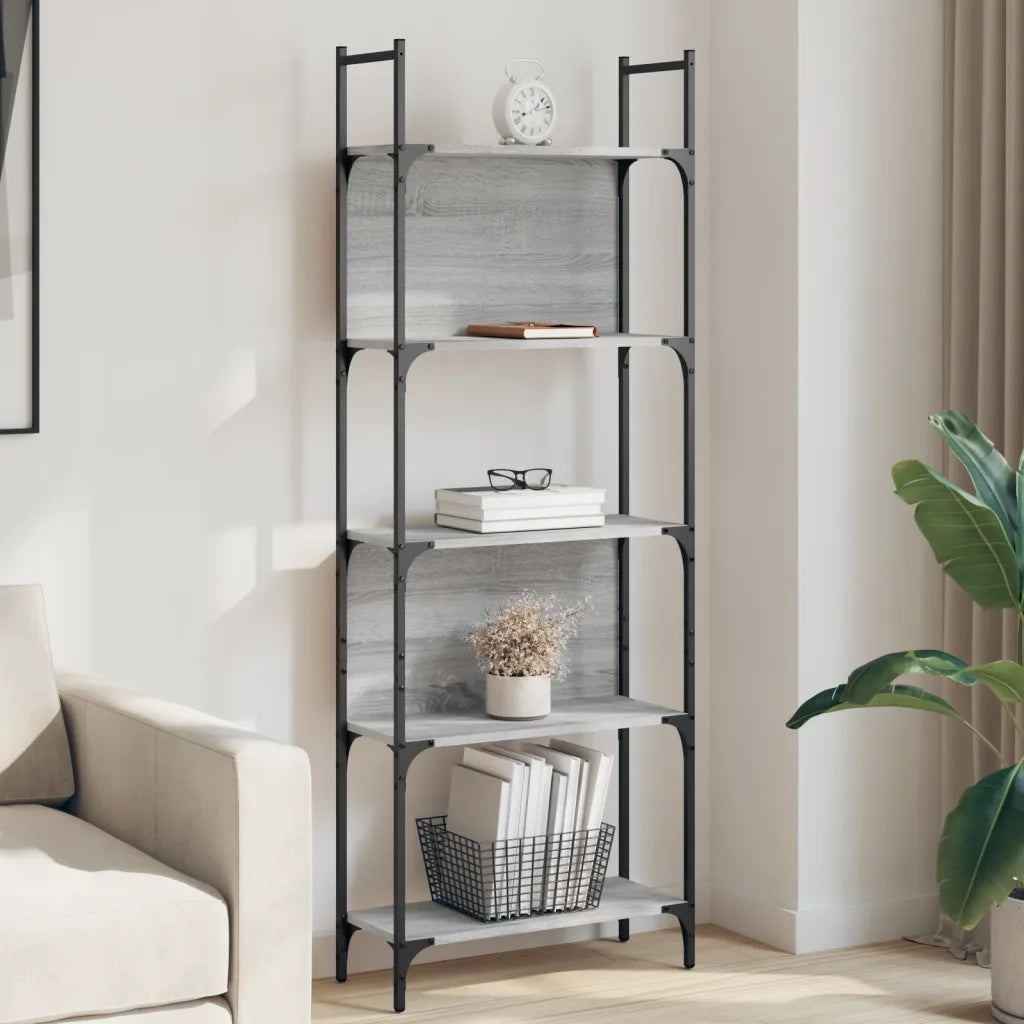 Libreria 5 Ripiani-Scaffale per Libri-Mobile di Stoccaggio Grigio Sonoma 60,5x24x166,5 Legno Multistrato