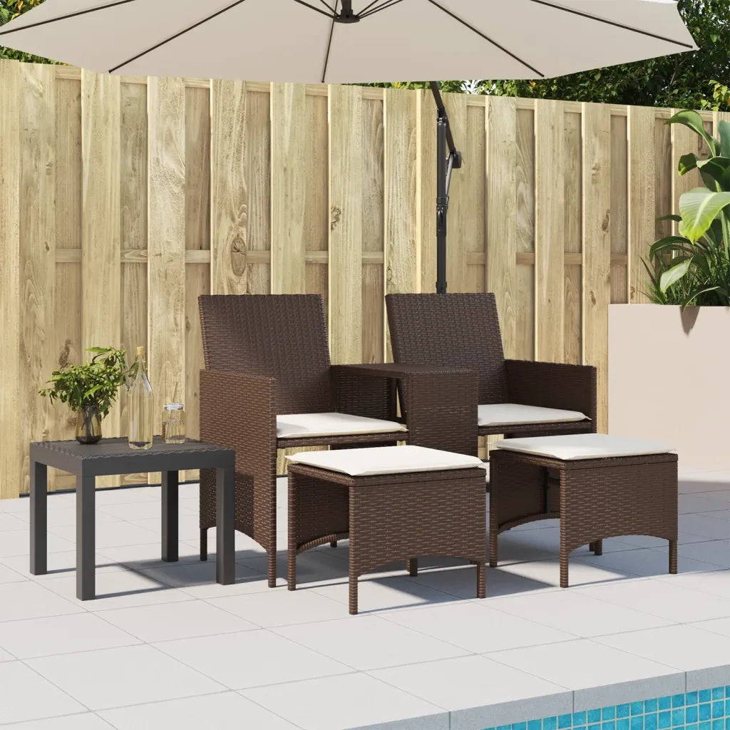 vidaXL Divano Giardino 2Posti con Tavolo e Sgabelli Marrone Polyrattan