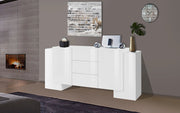 Credenza con 4 Ante e 3 Cassetti 210x45x85 cm Pillon Side 4A 3C Bianco Lucido