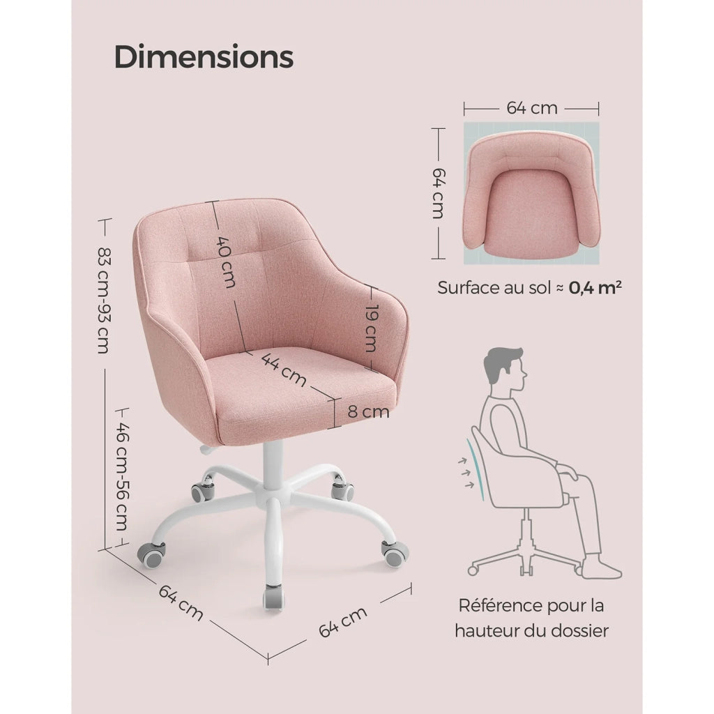 Sedia da ufficio sedia girevole seduta comoda ed ergonomica altezza regolabile portata 120 kg struttura in acciaio tessuto effetto lino rosa 12_0005885