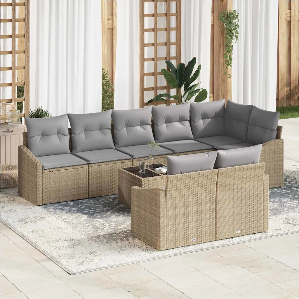 Set Divano da Giardino 9 pcs Beige e Grigio Chiaro polyrattan 3355449